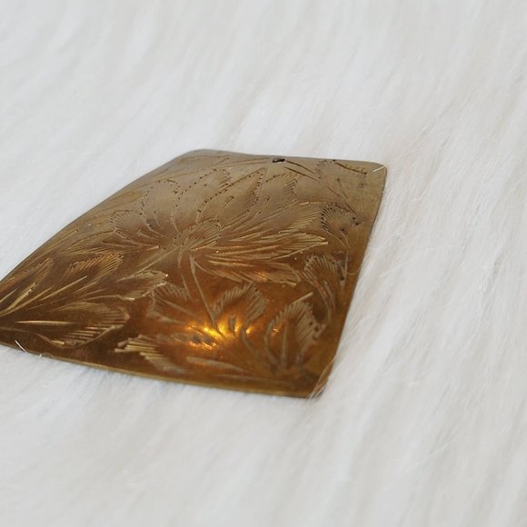 VINtage Eva Graham Pendant Etched Flowers Brass Metal Statement 13206 - Picture 4 of 9